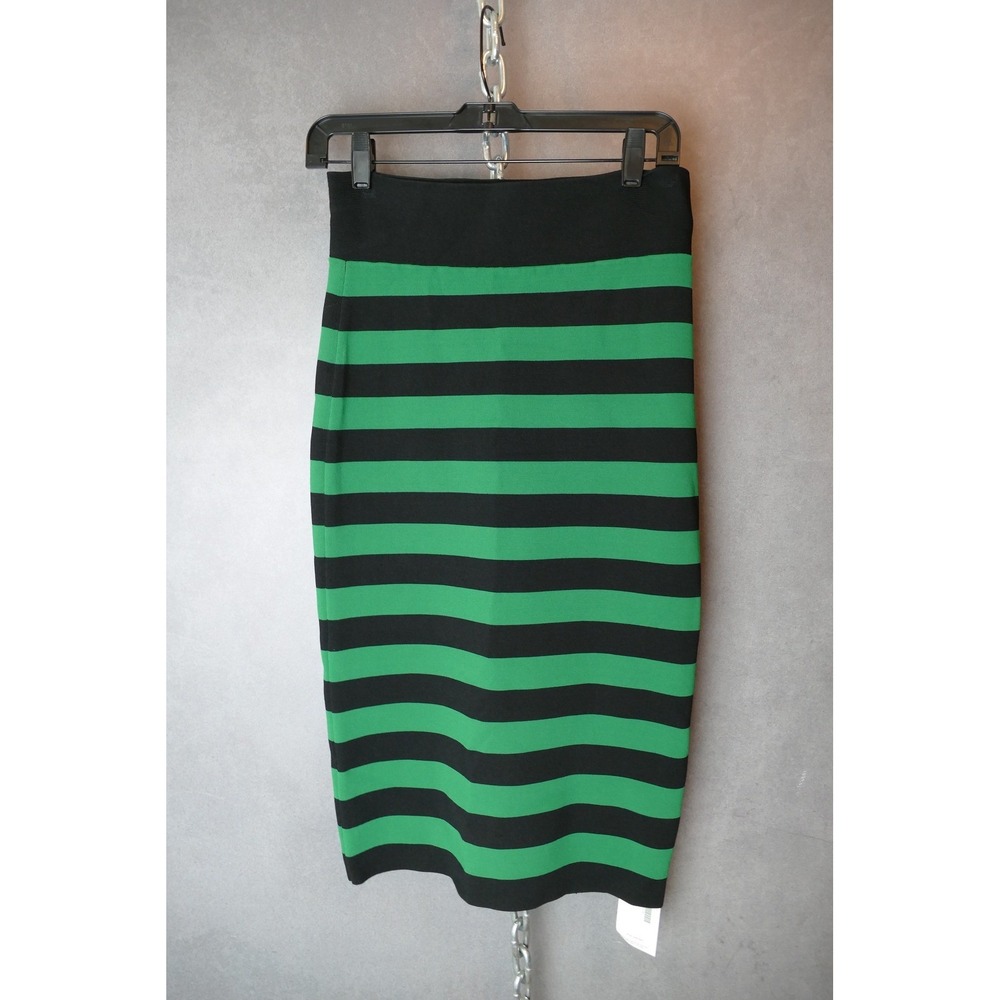 Veronica Beard Green Black Striped Knit‎ Pencil Midi Skirt 28x29 1901KN4139282
